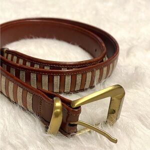 Vintage Neiman Marcus striped Brown and Gold unisex Belt